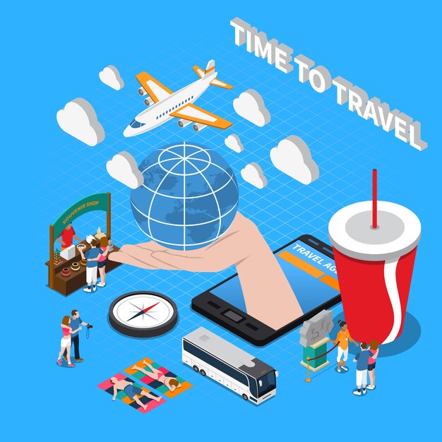 Time To Travel Isometric Composition