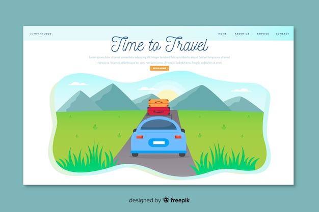 Free vector time to travel landing page with car