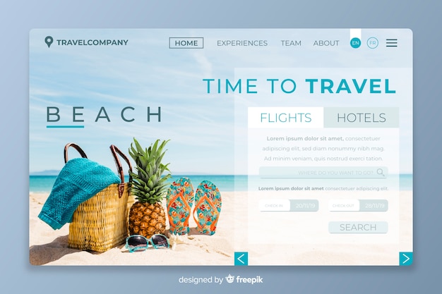 Time to travel landing page with photo