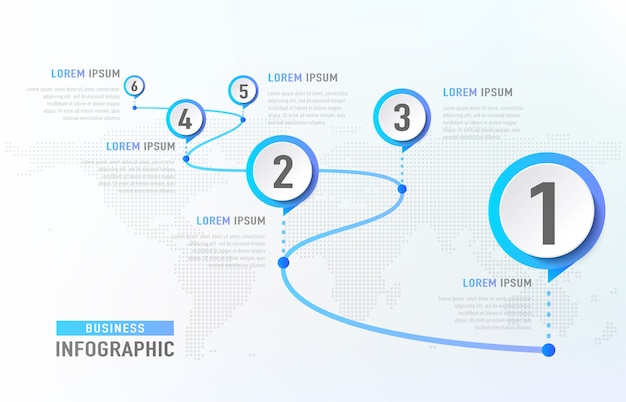 Timeline infografica 6 pietra miliare come una strada. modello di business concetto infografica.