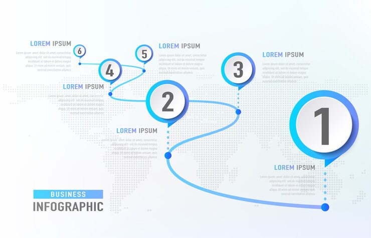 Timeline infographic 6 milestone like a road. Business concept infographic template.