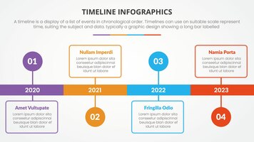 Free vector timeline infographic concept with year and square timeline description for slide presentation with 4 point list
