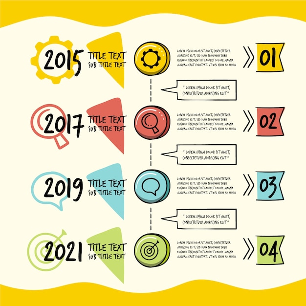 Бесплатное векторное изображение Хронология инфографики в рисованной