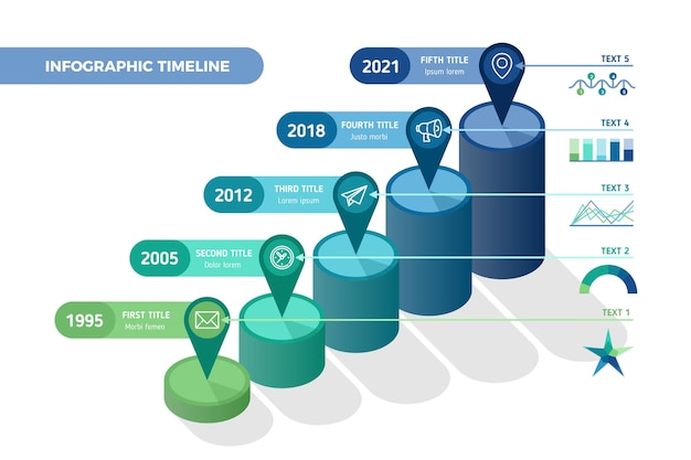 타임 라인 infographic 아이소 메트릭 스타일