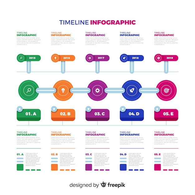 무료 벡터 타임 라인 infographic 템플릿 평면 디자인