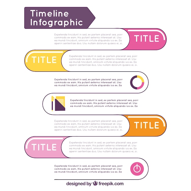 색상 세부 사항이있는 타임 라인 infographic 템플릿
