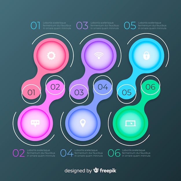 Бесплатное векторное изображение Хронология инфографики с круговыми шагами