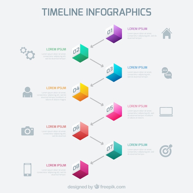 무료 벡터 컬러 큐브와 타임 라인 infographic