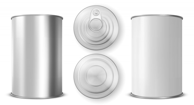 Free vector tin can with ring pull side, top and bottom view