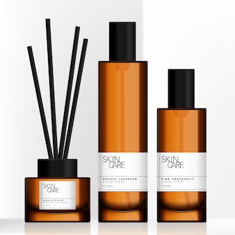 Download Premium Vector Tinted Brown Glass Or Plastic Tall Spray Bottle And Charcoal Reed Aromatic Home Diffuser Set