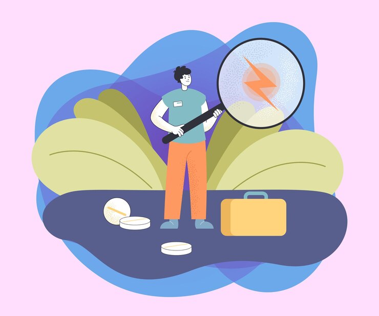 Free Vector tiny doctor with huge magnifying glass