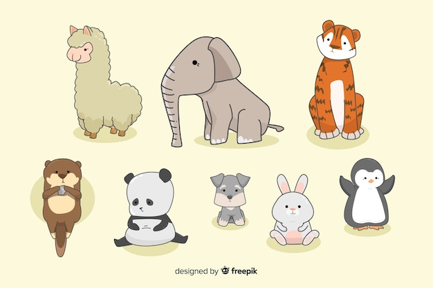 Tiny kawaii animal collection in hand drawn