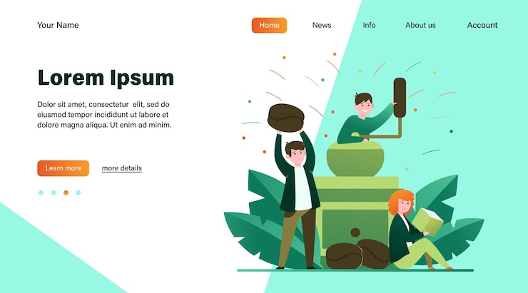 Free Vector tiny people and big coffee grinder. bean, drink, sugar flat vector illustration. hot beverages and coffee break concept website design or landing web page
