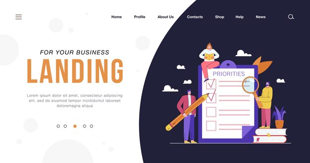 Free vector tiny people doing priorities checklist flat landing page