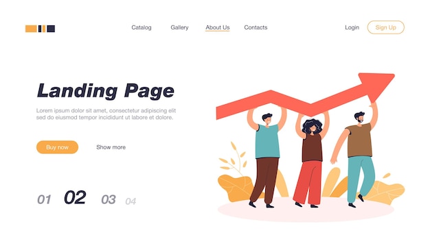 無料ベクター 成長する矢印のランディングページテンプレートを保持している小さな人々
