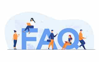 Free vector tiny people sitting and standing near giant faq