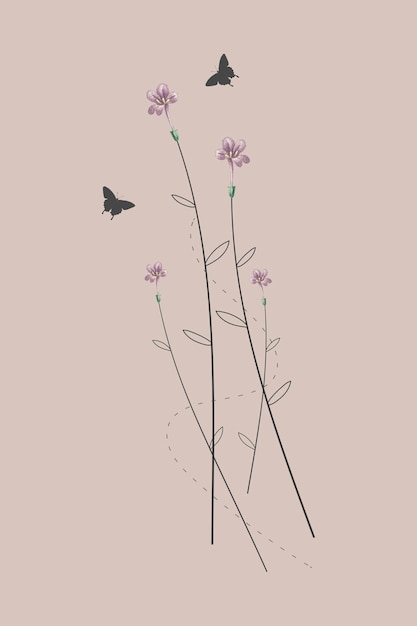 Tiny pink wild flowers minimal design