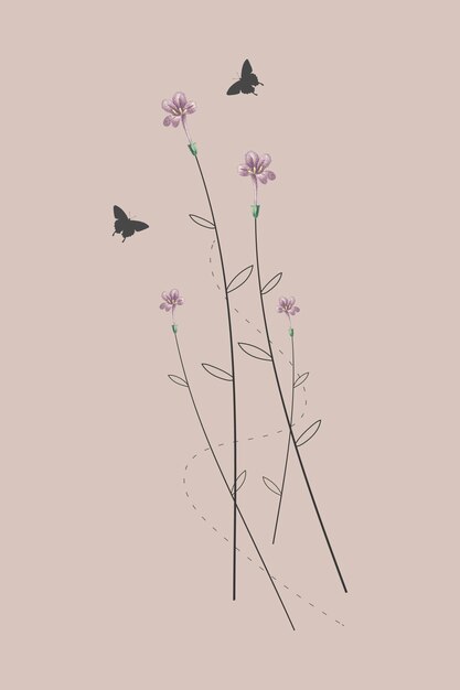 小さなピンクの野生の花の最小限のデザイン