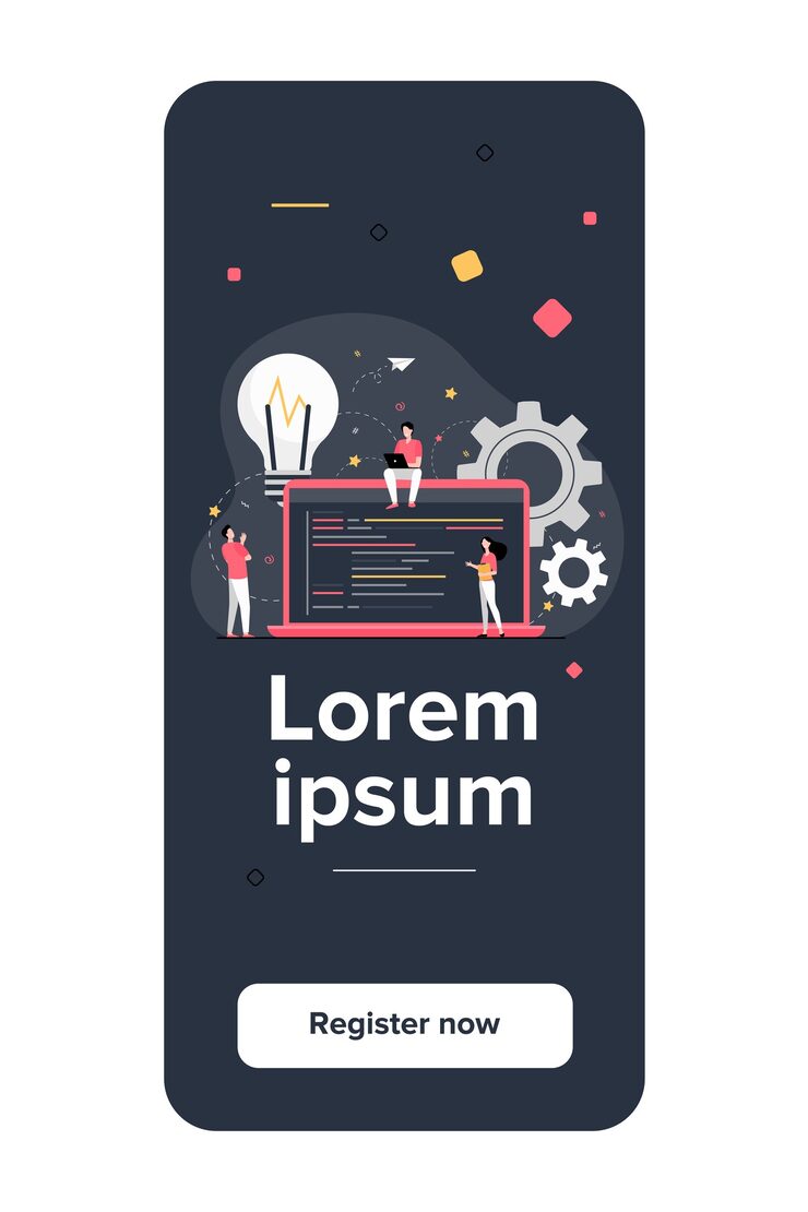 Free Vector tiny programmers coding new project isolated flat vector illustration. cartoon coders, developers and computer engineers sitting on big laptop with script