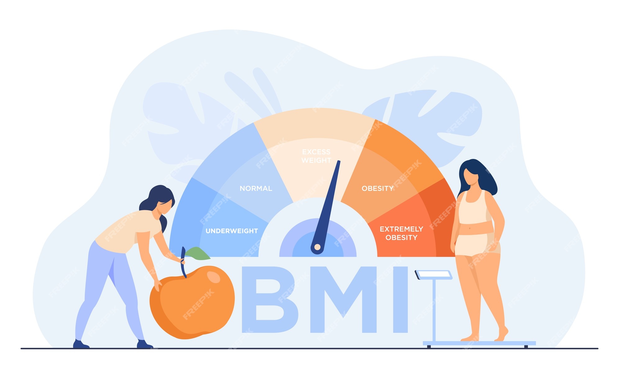 BMI, body mass index chart, vector illustration. Obese, overweight