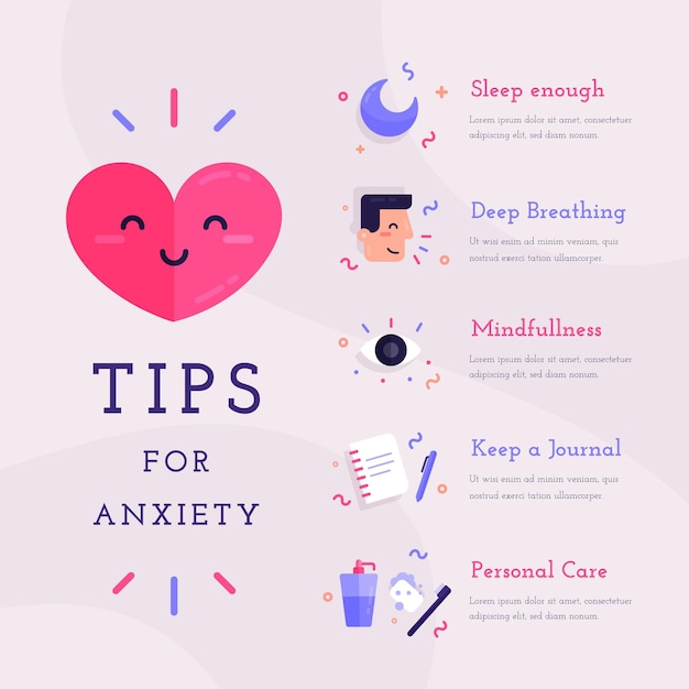 Free vector tips for anxiety infographic concept