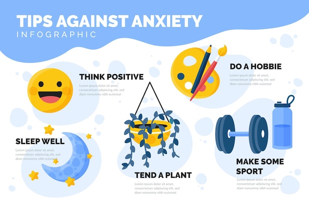 Free vector tips for anxiety infographic concept