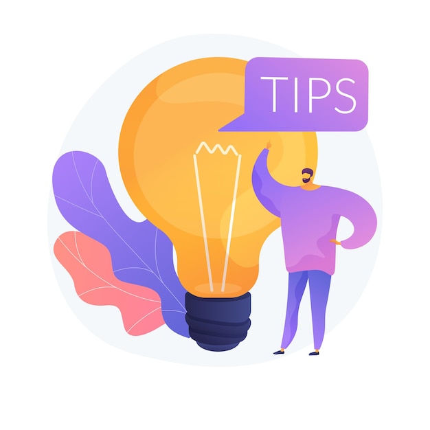 Free vector tips and creative ideas. business innovation isolated flat design element. problem solution, advice, brainstorming. male character thinking.