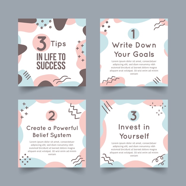 Free vector tips instagram post collection