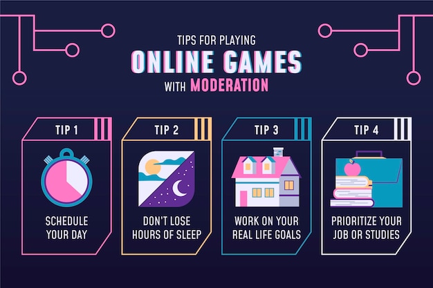 Suggerimenti per giocare ai giochi online con moderazione infografica