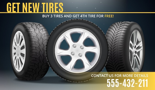 Free vector tire advertising realistic poster