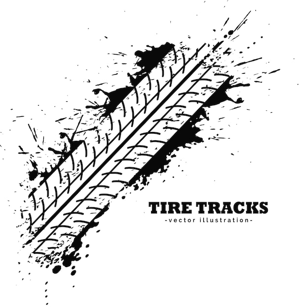 Tire track impression on white background