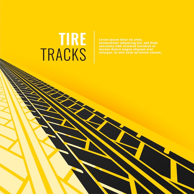 Free vector tire tracks in perspective om yellow background