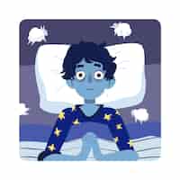 Free vector tired boy in bed insomnia concept