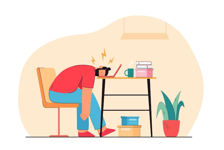 Free Vector tired man sleeping on laptop keyboard flat illustration