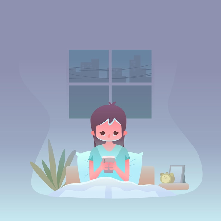 Free Vector tired woman looking at her phone