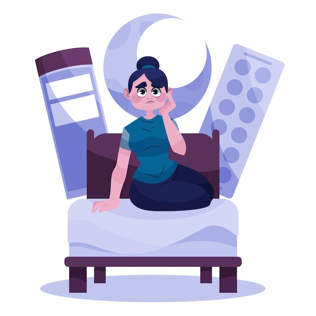 Free vector tired woman trying to sleep