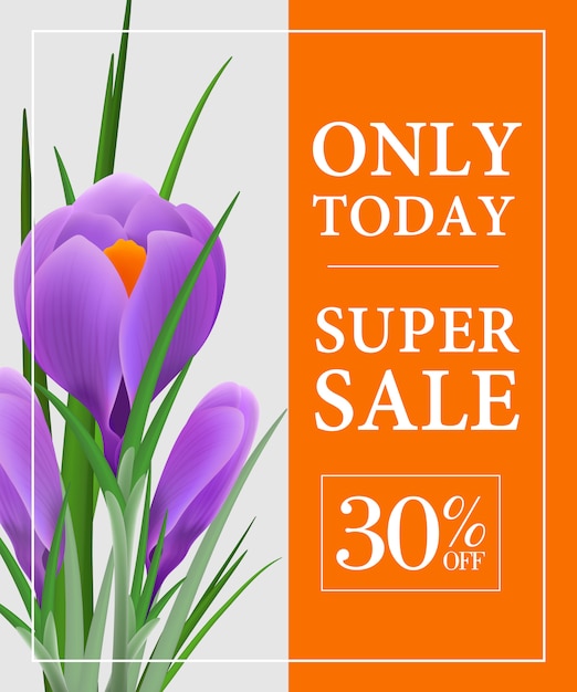 Today only, super sale, thirty percent off poster with violet snowdrop