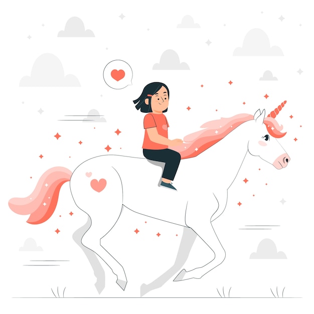 Free vector toddler riding unicorn concept illustration