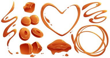 Free vector toffee candies and liquid caramel splashes