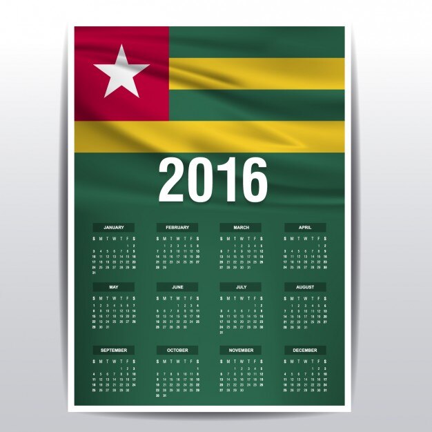 Vettore gratuito togo il calendario del 2016