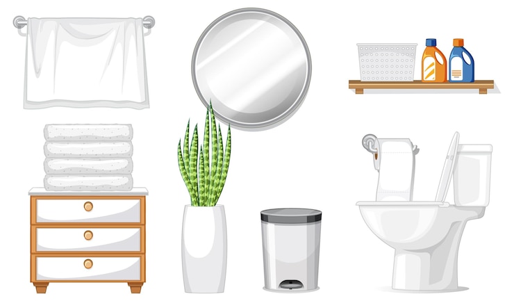 Free Vector toilet furniture set for interior design on white background