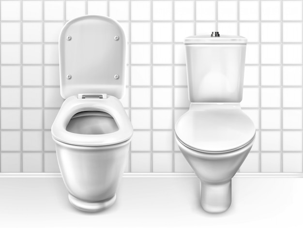 Free vector toilet with seat, white ceramic lavatory bowls