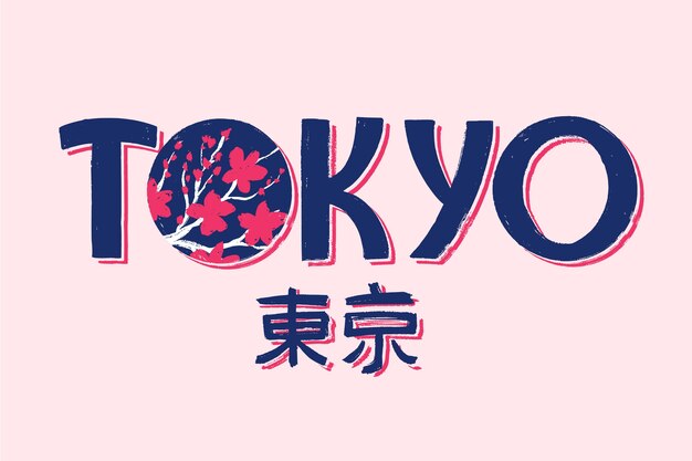 Tokyo city lettering on pink background