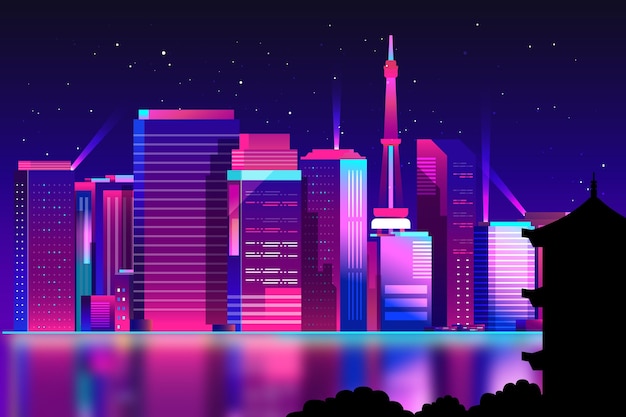 Free vector tokyo city in neon lights