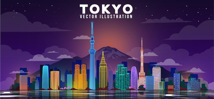 無料Vector 東京都夜のスカイライン。ベクトルイラスト。