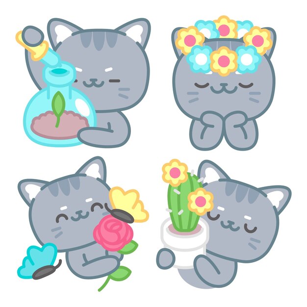 Tomomi the cat with flowers stickers