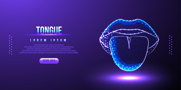 Free vector tongue open mouth low poly wireframe polygonal design low poly wireframe