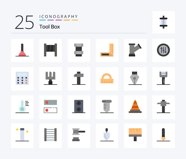 Free Vector tools 25 flat color icon pack including math calculation pipe seo options