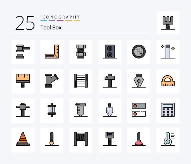 Инструменты Набор значков с 25 линиями, включая инструменты, кисти, параметры, художественная палочка