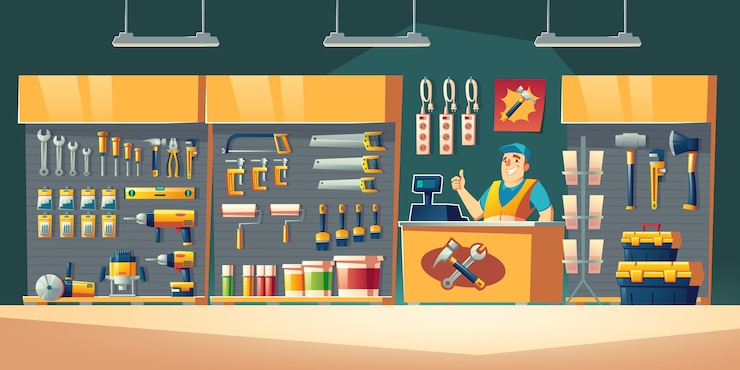 Free Vector tools store  hardware construction shop interior illustration